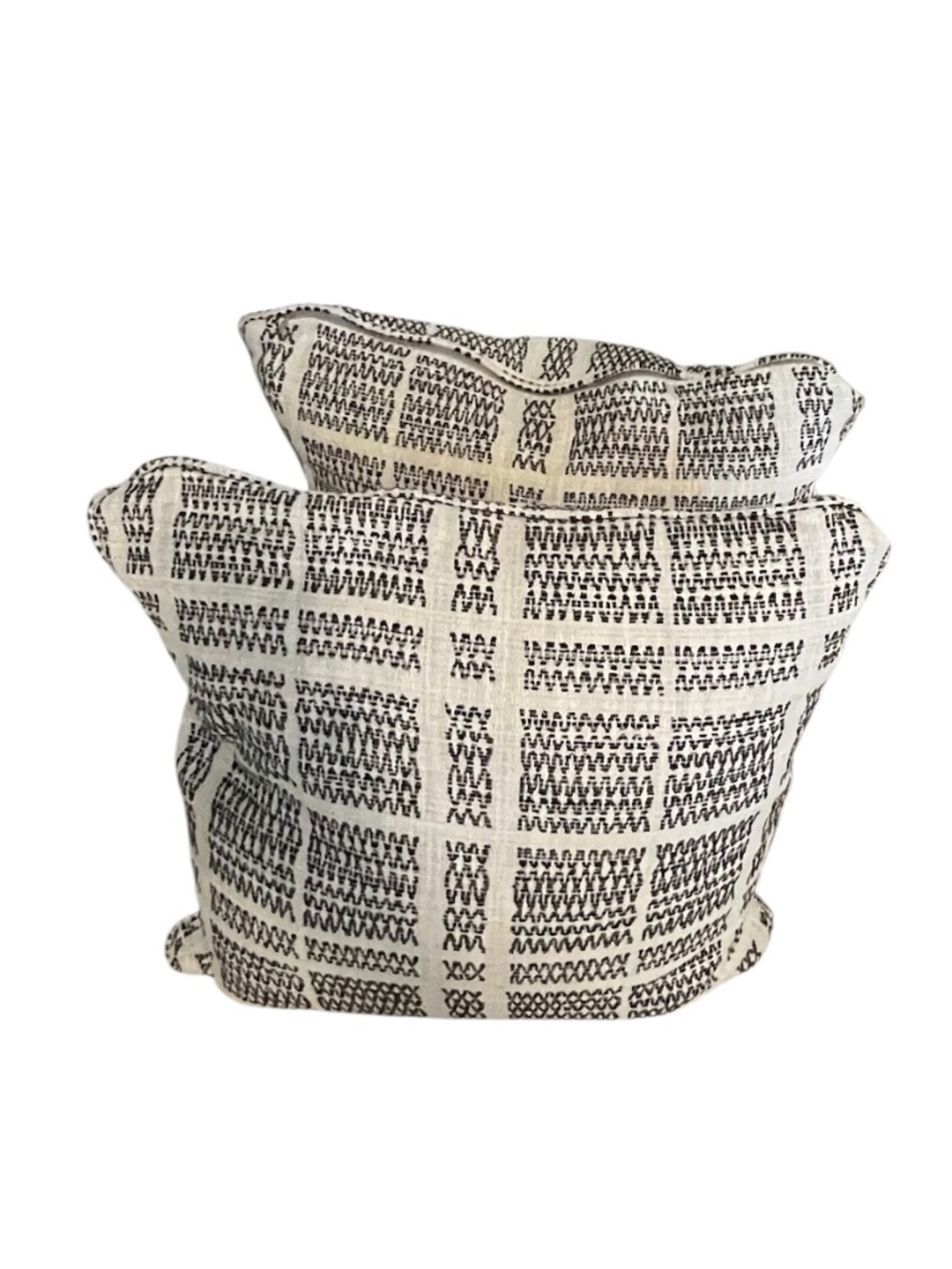 Handcrafted Set 2 decorative Ivory black woven geometric pattern throw pillows